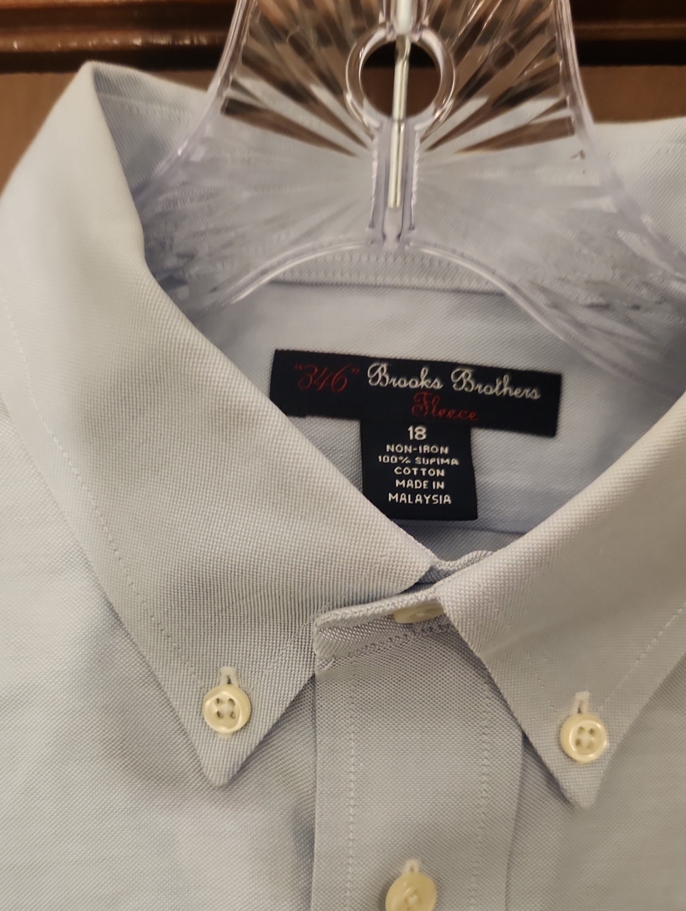 Brooks Brothers Men’s Light Blue Supima Cotton Non-Iron Oxford Shirt 18 - Picture 4 of 8